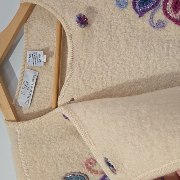 Retro 80's/90's Brocade Embroidered Cream Wool Jacket - Picture 7 of 15